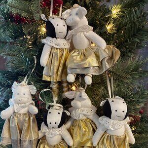 Set of ballerina cow and pig tree ornaments